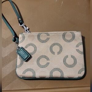 Coach Tan and Teal RARE Patterned Wristlet